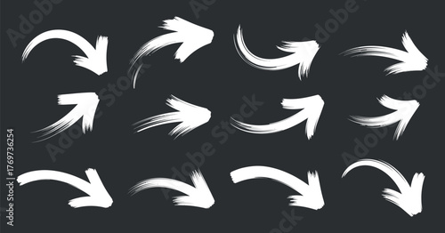 Paint Brush Stroke Arrow Set Vector Hand Drawn Direction Signs