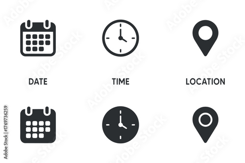 Date Time Location Icon Set Vector Appointment Reminder Place
