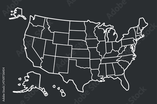 White USA Map Vector Outline Chalkboard Style Isolated