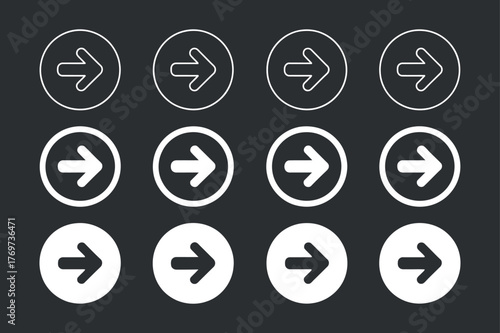 Set of Right Arrow Vector Icons Navigation Direction