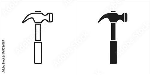 Two hammer icons, one outlined and one solid black