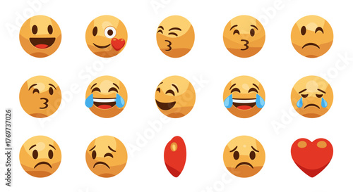 A vibrant collection of diverse emoji faces expressing a wide range of emotions, including joy, laughter, sadness, and love, presented against a stark black background for maximum visual impact and