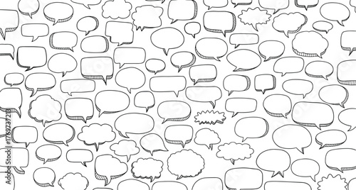 Dynamic visual background featuring a multitude of varied empty speech and thought bubbles, symbolizing communication, dialogue, and idea generation for versatile design applications
