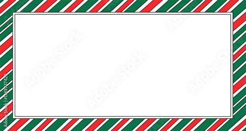 Festive Christmas border with red and green diagonal stripes on a white background, perfect for holiday cards and decorations