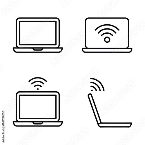 Laptop with wifi signal icons in different views