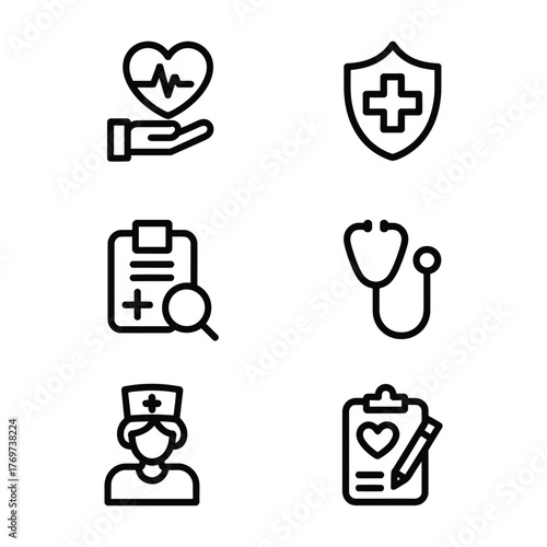 Healthcare icons, medical symbols for health and wellness services
