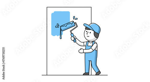 Professional painter painting wall with roller home renovation services and interior design improvement project