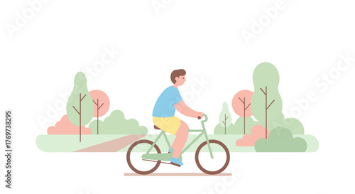 Man riding bicycle in park vector illustration for outdoor activity and healthy lifestyle design concept