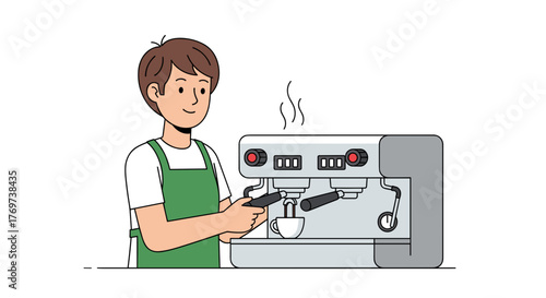 Barista making espresso coffee with professional coffee machine in cafe shop for customer service