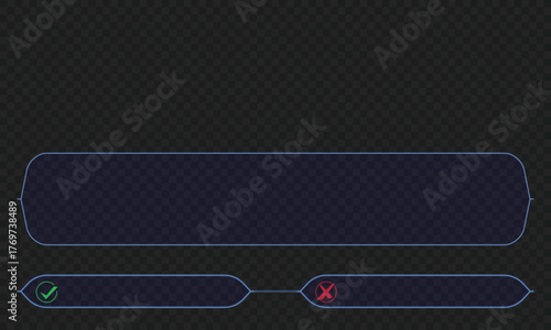 Question true or false template from TV game. Test yes and no game. Transparent background and color UI elements. Two answers for knowledge exam.