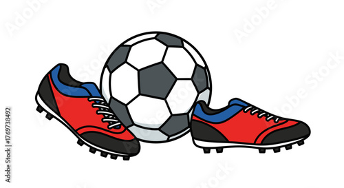 Soccer ball and soccer cleats vector illustration for sports equipment and game day essentials design needs
