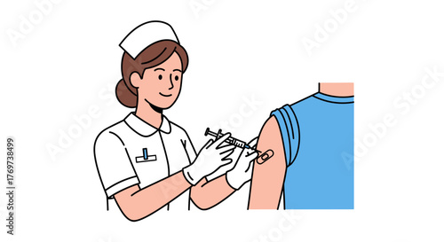 Nurse giving vaccine injection to patient for immunization and health care in a medical clinic setting