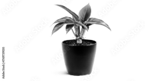 Halftone Plant Design Background. Stylish isolated office plants and flowerpots for interior decor and home bg..