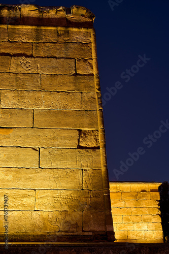 Wallpaper Mural A sunk-relief depiction of the gods Amun of Debod and the lion god Maahes on the west facade of the Temple of Debod, with a mammisi in the background. Madrid, Spain. Torontodigital.ca