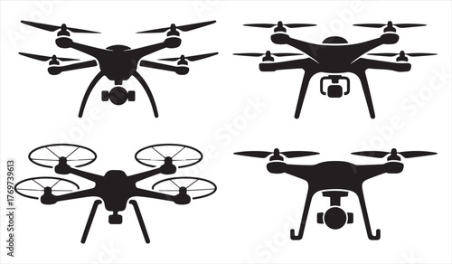 Camera Drone Vector Silhouettes – Modern Flight Technology Illustration