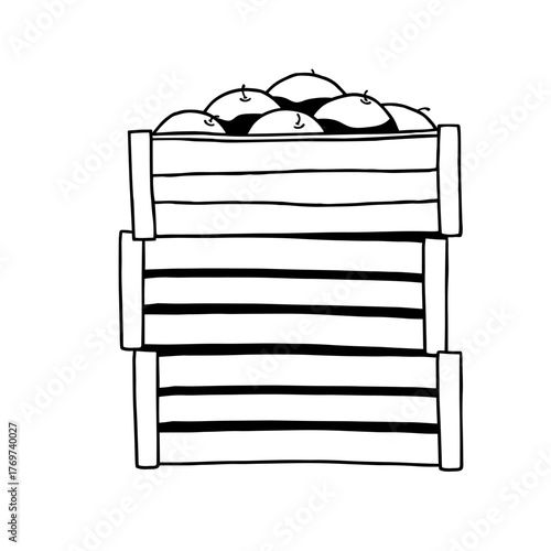 fruit crates stacked on white background