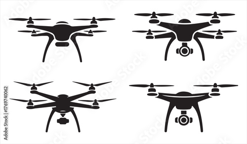 Vector Silhouette Collection of Quadcopters and Camera Drones for Technology Design