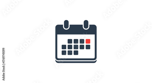 Modern flat icon of a calendar with a highlighted red square on a dark background, symbolizing an important date, event, or deadline. Clean vector illustration for scheduling, planning, and time