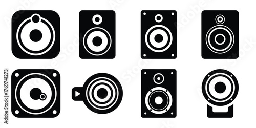 speaker minimal silhouette icon set