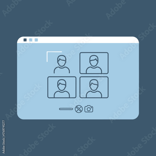 Digital screen displays four people in a video conference call.