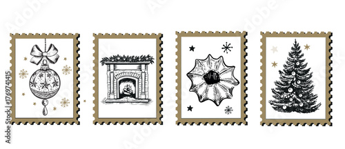 Hand-Drawn Christmas Festive Stamps Collection	

