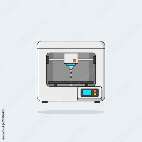 White 3d printer on a light blue background.