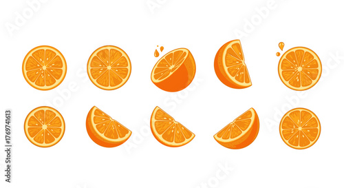 A vibrant collection of fresh orange slices and segments, artfully arranged against a stark black background, showcasing the juicy texture and bright citrus hues of this popular fruit, perfect for