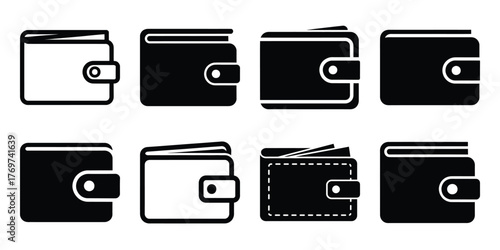 wallet minimal silhouette icon set