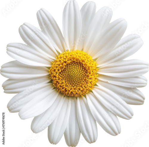 Daisy flower with yellow center and white petals close up