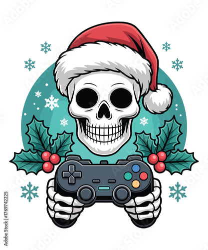 Santa Skull Gamer Christmas Controller Illustration