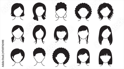 Fashionable Female Haircuts Silhouette Set for Beauty and Design Concepts