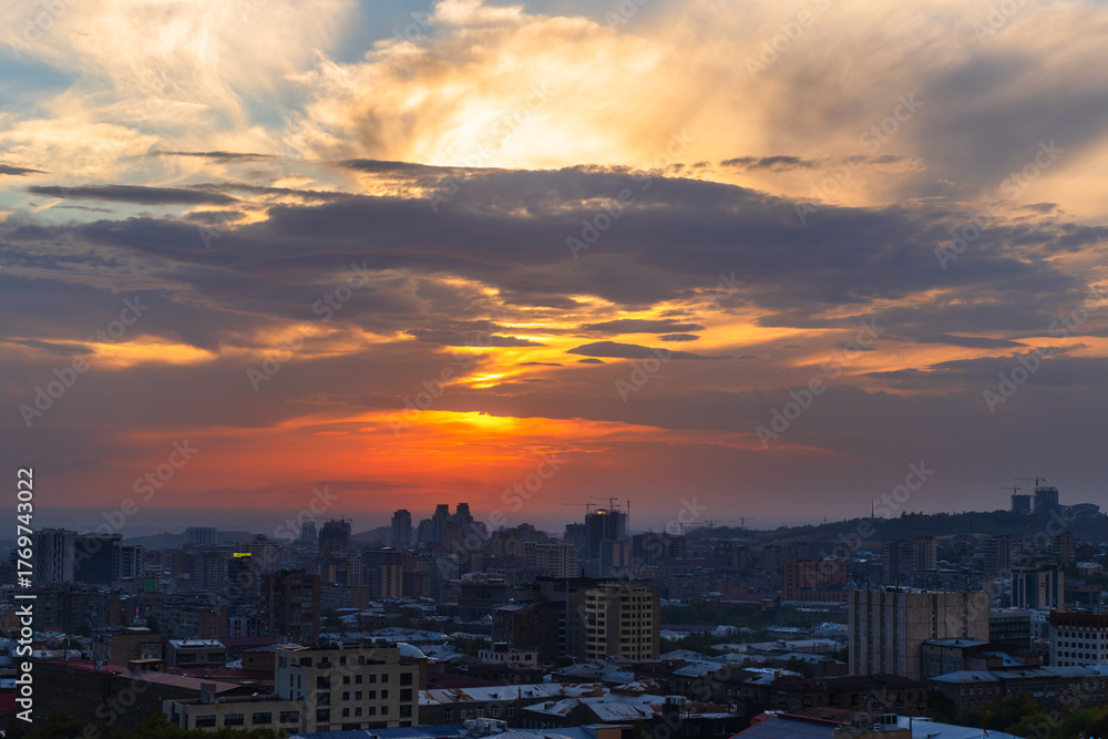 Fototapeta premium Fabulous sunset with beautiful clouds over Yerevan