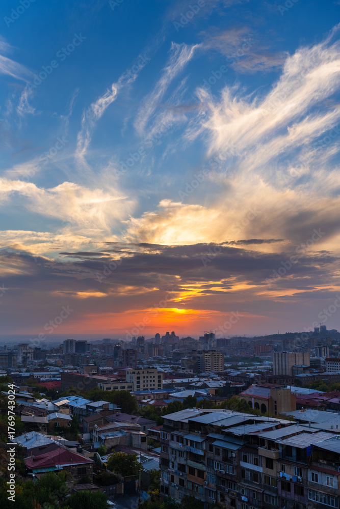 Fototapeta premium Fabulous sunset with beautiful clouds over Yerevan