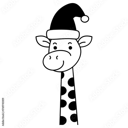 Baby Giraffe in Santa Hat Doodle