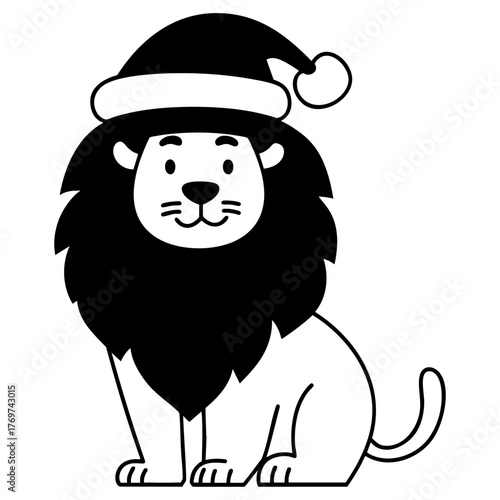 Baby Lion in Santa Hat Doodle
