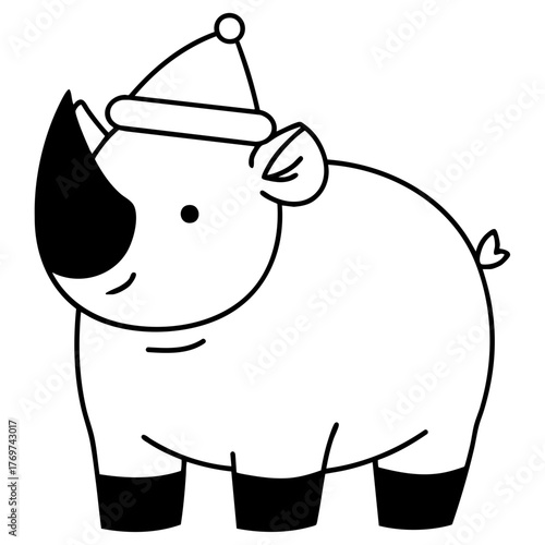 Baby Rhino in Santa Hat Doodle