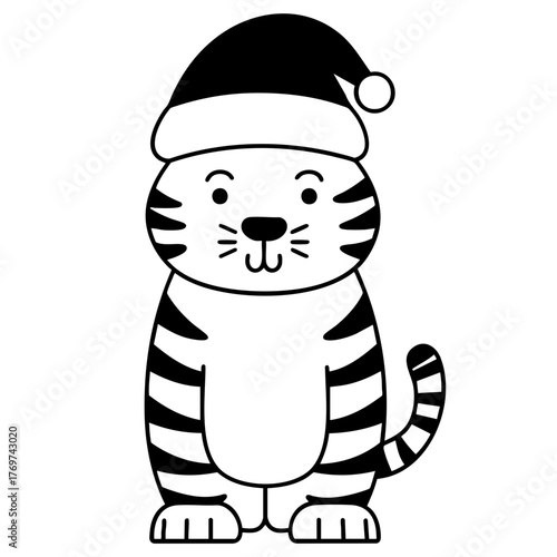Baby Tiger in Santa Hat Doodle