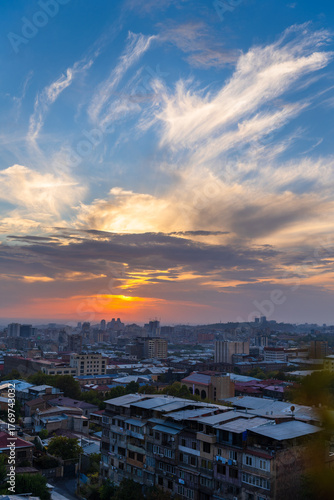 Fabulous sunset with beautiful clouds over Yerevan