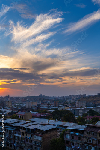 Fabulous sunset with beautiful clouds over Yerevan