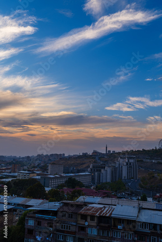 Fabulous sunset with beautiful clouds over Yerevan