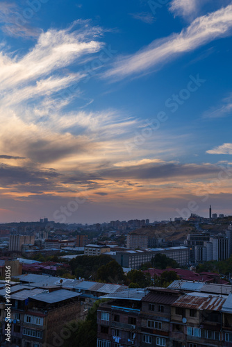 Fabulous sunset with beautiful clouds over Yerevan
