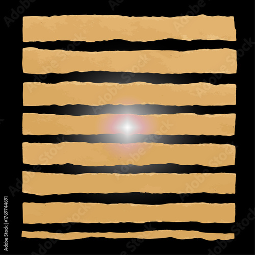 Torn Tan Strips with Radiant Light Burst on Black
