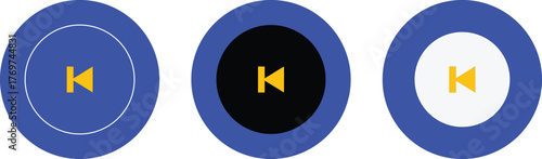 Previous Track Navigation Buttons | Golden Symbol on Blue Background for Music and Audio Player Interface