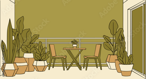 Cozy balcony with plants and furniture creating a relaxing outdoor living space