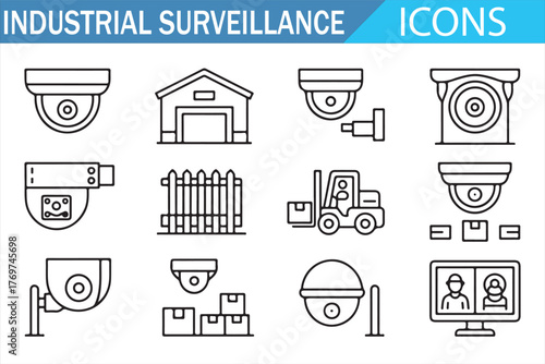 Technology line icons of cameras and industrial control devices
