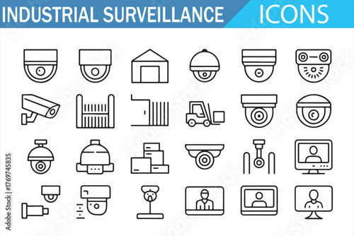 Warehouse protection icons: CCTV, alarms, and access systems