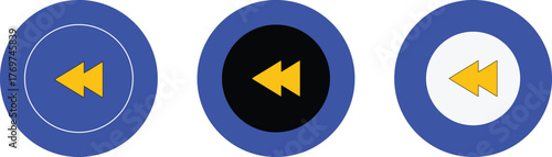 Rewind Icon Button Set - Golden Arrows in Blue Circles | Vector UI Elements for Media Players and Controls