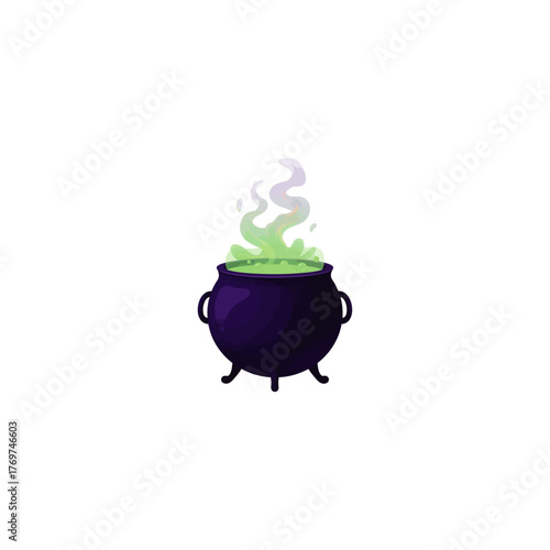 Halloween cauldron with green smoke icon flat vector design.