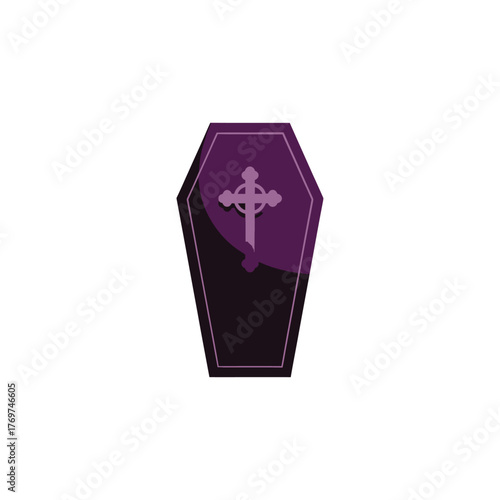 Halloween coffin with cross icon flat vector design.