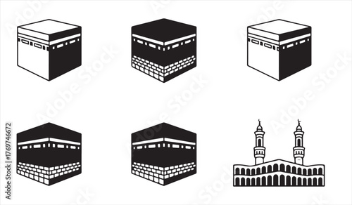 Set of black and white Islamic architecture silhouettes for religion, worship, and cultural design projects